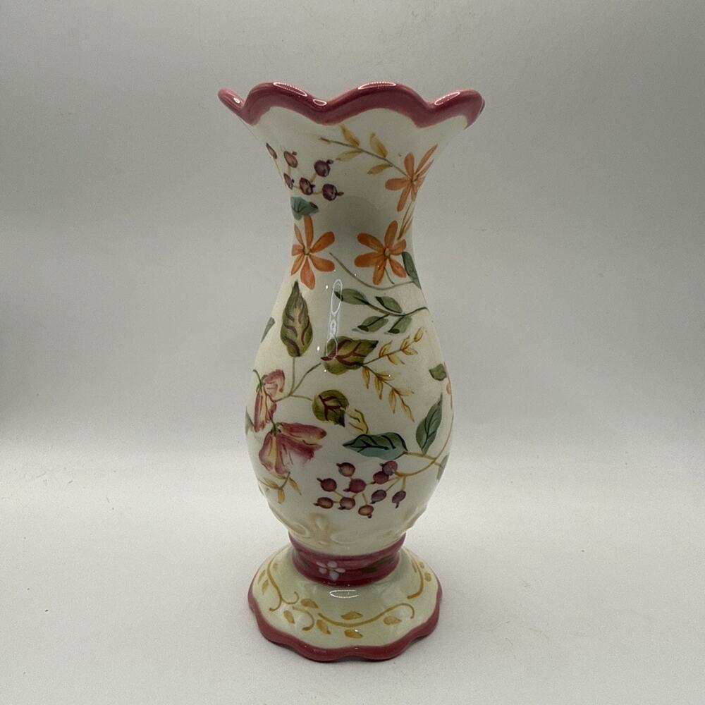 Capriware Hand Painted Floral Collectible White Porcelain Bud Vase *